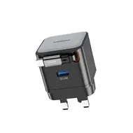 شارژر دیواری 65 وات پاورولوژی Powerology Dual Port Retractable GaN Charger PWCUQC031 + مبدل پریز هدیه
