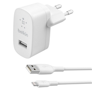 شارژر دیواری شارژ سریع 12 وات + کابل لایتنینگ USB-A بلکین مدل WCA002vf1MWH