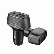 شارژر فندکی سه پورت پاور دلیوری برند راک رز مدل RockRose Safari PQ2 Triple Port 42W PD & QC 3.0 Car Charger