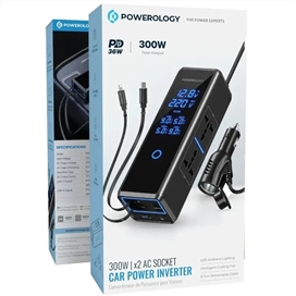 چند راهی برق خودرو پاورولوژی Powerology 300W Car Power Inverter PWCPI300WBK توان 36 وات
