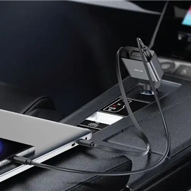 شارژر فندکی 75 وات با کابل جمع شونده گرین لاین Green Lion Retractable Car Charger GNRT75WCCGY