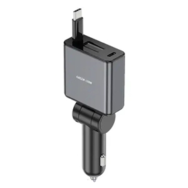 شارژر فندکی 75 وات با کابل جمع شونده گرین لاین Green Lion Retractable Car Charger GNRT75WCCGY