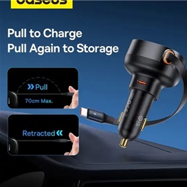 شارژ فندکی 60 وات با کابل جکع شونده بیسوس Baseus Enjoyment Pro Car Charger C0203100
