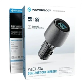شارژر فندکی 2 پورت 83 وات پاورولوژی Powerology Velox 83W Dual-Port Car Charger PCCSR020