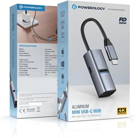 هاب تایپ سی برند پاورولوژی مدل Powerology Aluminum Mini USB-C Hub