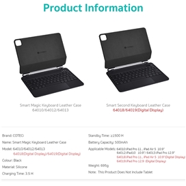 کیبورد کیس مگنتی iPad Air 10.9 2022 کوتسی Coteci Magic Keyboard 64018