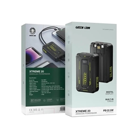 پاوربانک 20000 گرین لاین Green Lion Xtreme 20 GNXTREM20BK توان 22.5 وات همراه با کابل متصل