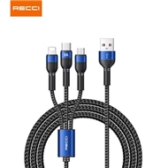 کابل شارژ سه سر رسی 1.2متر RECCI SKYLINE DATA CABLE Two-in-one RTC-T12