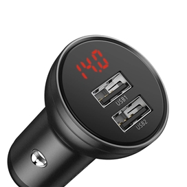 شارژر فندکی دوپورت همراه با کابل سه سر بیسوس Baseus Car Charger Suit Digital Display 4.8A TZCCBX-0G