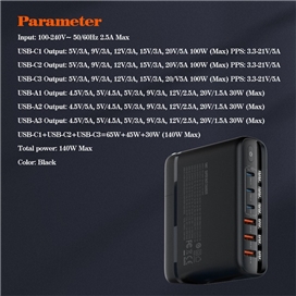 شارژر دیواری سوپر فست شارژ تایپ سی و یو اس بی 140 وات الدینیو LDNIO A6140C 140W GaN Super Fast Desktop Charger