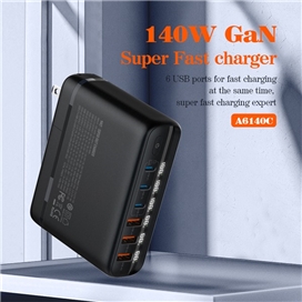 شارژر دیواری سوپر فست شارژ تایپ سی و یو اس بی 140 وات الدینیو LDNIO A6140C 140W GaN Super Fast Desktop Charger