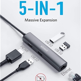 هاب تایپ سی 5 پورت نسل پنج انکر Anker 533 USB-C Hub (5-in-1, Slim) – مدل A8338