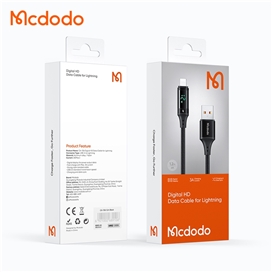 کابل شارژ و انتقال داده لایتنینگ 3 آمپر مک دودو مدل MCDODO CA-1060 دارای نمایشگر دیجیتال طول 120 سانتیمتر