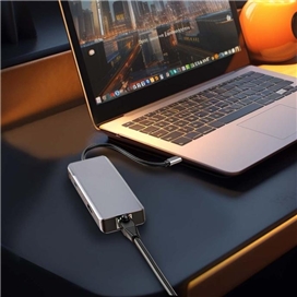 هاب 9 پورت پرودو Porodo 9in1 4K HDMI Ethernet USB-C Hub PD-91CHB توان 100 وات