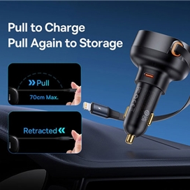 شارژر فندکی با کابل آیفونی جمع شونده 55 وات بیسوس Baseus Enjoyment Pro Car Charger CCTXP-CL