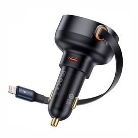 شارژر فندکی با کابل آیفونی جمع شونده 55 وات بیسوس Baseus Enjoyment Pro Car Charger CCTXP-CL