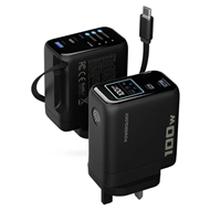 آداپتور پاورولوژی Powerology 100W Al TFT Adapter Retractable Type-C Cable