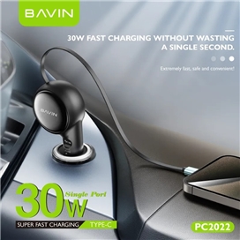 شارژر فندکی فست شارژ باوین BAVIN PC2022 Universal توان 60 وات همراه با کابل متصل جمع‌ شونده