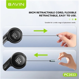 شارژر فندکی فست شارژ باوین BAVIN PC2022 Universal توان 60 وات همراه با کابل متصل جمع‌ شونده