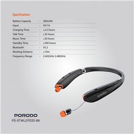 هندزفری گردنی جمع شونده پرودو Porodo Soundtec Echo Flex Retractable ENC Neckband PD-STWLEP033