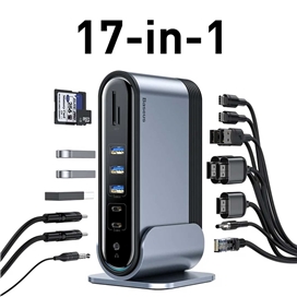 هاب 17 پورت تایپ سی بیسوس Baseus Working Station Three-Screen Multifunctional Type-C CAHUB-DG0G