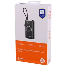 پاوربانک وایرلس 10000 مگنتی بیوا Biva BP-027 توان 30 وات با قابلیت شارژ اپل واچ و کابل متصل