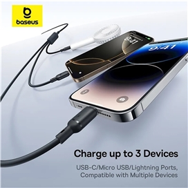 کابل سه سر 100 وات فست شارژ بیسوس Baseus Silky One-for-Three CB000166