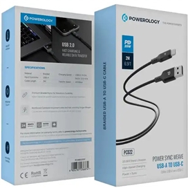 کابل فست شارژ تایپ سی پاورولوژی 20 وات طول 2 متر مدل PCAB022GY