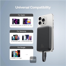 پاوربانک وایرلس 10000 مگنتی بیسوس Baseus P1002210B223 Magnetic Mini توان 30 وات با کابل Type C متصل