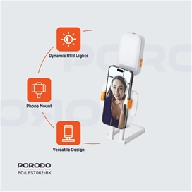 استند رومیزی و چراغ تاشو پرودو Porodo PD-LFST062-BK Foldable RGB Fill Light Stand