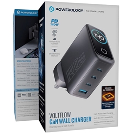 آداپتور شارژ 140 وات پاورولوژِی Powerology Voltflow GaN Wall Charger PWGAN140WBK