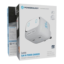 آداپتور شارژ 45 وات هوشمند پاورولوژِی Powerology Lumix GaN AI Power Charger PWCUQC052WH