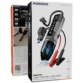جامپ استارت و پمپ باد و جارو شارژِی پرودو Porodo Ignatov Jump Starter & Air Pump with Handheld Vacuum PDJS41BK