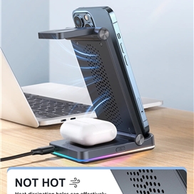 استند و شارژر وایرلس چندکاره جویروم JOYROOM Wireless Charger 3-In-1 JR-WQN01