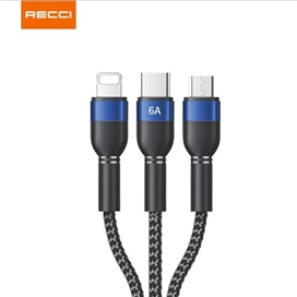 کابل شارژ سه سر رسی 1.2متر RECCI SKYLINE DATA CABLE Two-in-one RTC-T12