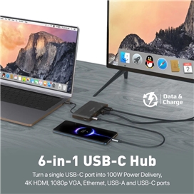 هاب USB-C پرومیت مدل MEDIAHUB-C6 با 6 درگاه خروجی
