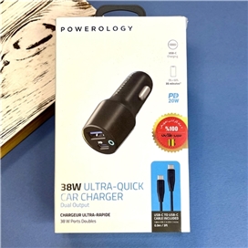 شارژر فندکی Car Charger پاورولوجی Powerology مدل 47 وات 47W به همراه کابل Type-C مدل PCCSR004-U