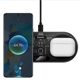 شارژر وایرلس بیسوس با کابل 1متر Baseus Digital LED Display 2in1 Wireless Charger WXSX010101 20W