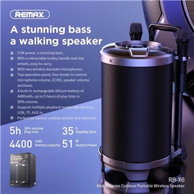 اسپیکر بلوتوث ریمکس Remax RB-X6 Wireless Speaker With 2 Microphones توان 57 وات