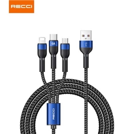 کابل شارژ سه سر رسی 1.2متر RECCI SKYLINE DATA CABLE Two-in-one RTC-T12