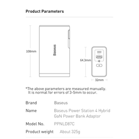 پاوربانک 10000 و شارژر دیواری بیسوس Baseus Power Station 4 PPHD010001 87W CN توان 87 وات با کابل