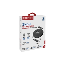 کابل تبدیل مغناطیسی USB-C به USB-C/ microUSB / لایتنینگ پرومیت مدل QUIVER.BLACK طول 1 متر