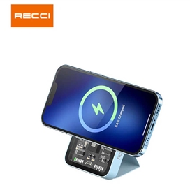 پاور وایرلس مگنتی 5000 میلی آمپر شفاف رسی Recci wireless charging PD20Wmagnetic power bank RPB-W07