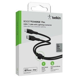 کابل شارژ سریع USB-C با رابط لایتنینگ بلکین مدل CAA009bt3MBK طول 3 متر