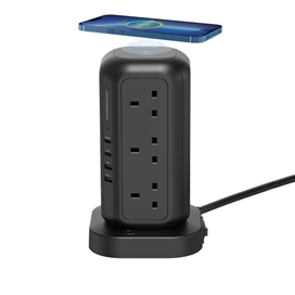 چند راهی برق و شارژر پاورولوژی Powerology 12 Socket Multi-Port Tower Hub PWCUQC013 دارای 4 پورت