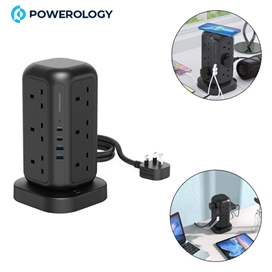 چند راهی برق و شارژر پاورولوژی Powerology 12 Socket Multi-Port Tower Hub PWCUQC013 دارای 4 پورت