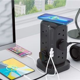 چند راهی برق و شارژر پاورولوژی Powerology 12 Socket Multi-Port Tower Hub PWCUQC013 دارای 4 پورت