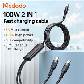 کابل شارژ 100 واتی تایپ سی به لایتنینگ+تایپ سی مک دودو مدل MCDODO CA-878 طول 120 سانتیمتر