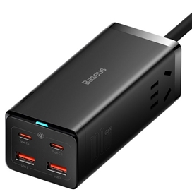 شارژر و چندراهی برق سوپر فست شارژ 100 وات با کابل تایپ‌سی 100 وات یک متری بیسوس Baseus GaN3 Pro Desktop 2AC+2U+2C PSZM000301