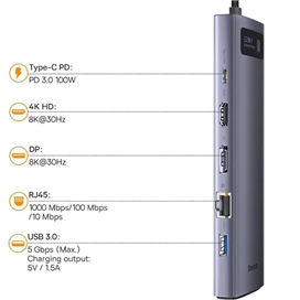 هاب 12 پورت بیسوس Baseus STARJOY Metal Gleam Series 12 in 1 Multifunctional Type-C HUB WKWG020213